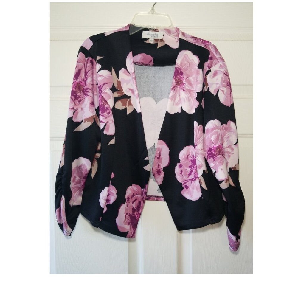 Charlotte Russe floral blazer jacket ruched sleeves size Large